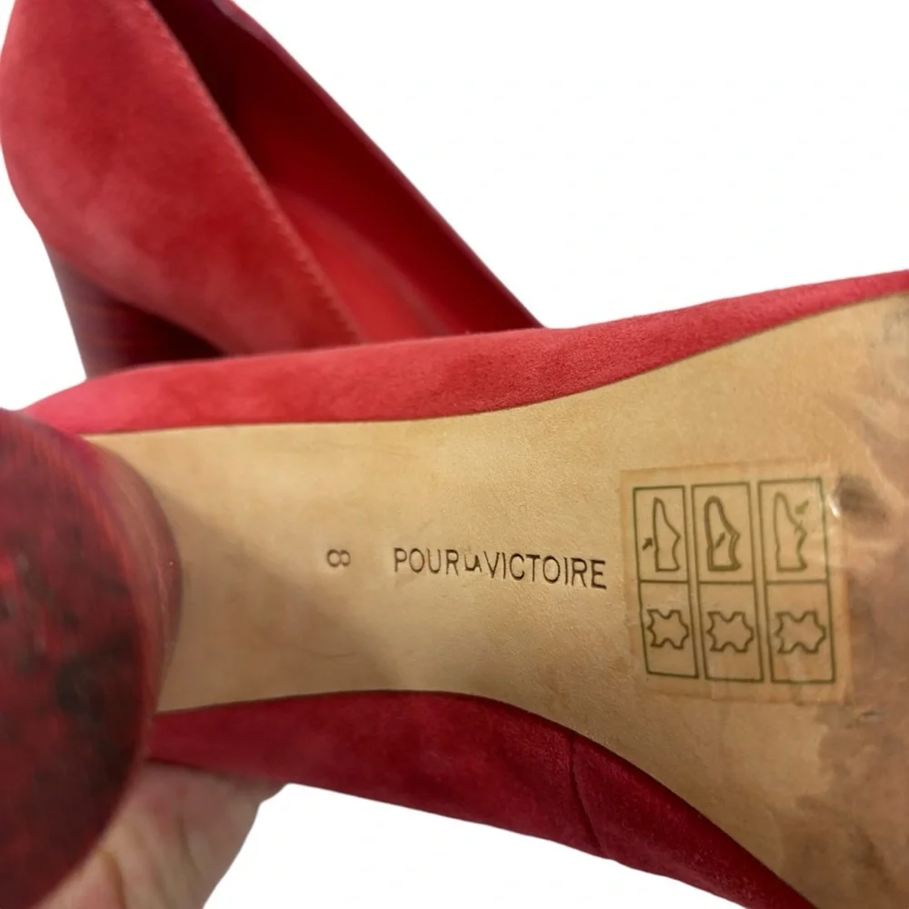 POUR LA VICTOIRE Coral Pink Suede Heels Pumps Wood‎ Cylindrical Heel Size 8 - Picture 7 of 9